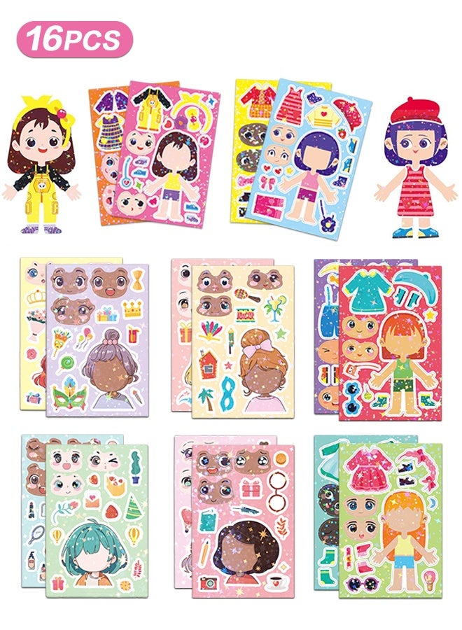 Organizer 16 Sheets Girls Make a Face Stickers, Party Games Decal Mix and Match Sticker, Make Your Own Girls Stickers DIY Crafts for Birthday Activities Party Supplies Classroom Rewards Gifts - Image 1