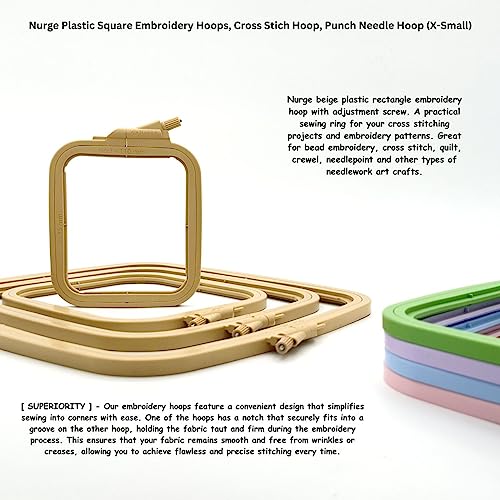 Nurge Square Embroidery Hoop - Plastic Cross Stitch Frame for Needlepoint & Embroidery - Adjustable Craft Hoop - Beige - No:1 (X Small) - Image 4