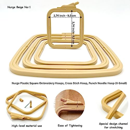 Nurge Square Embroidery Hoop - Plastic Cross Stitch Frame for Needlepoint & Embroidery - Adjustable Craft Hoop - Beige - No:1 (X Small) - Image 2
