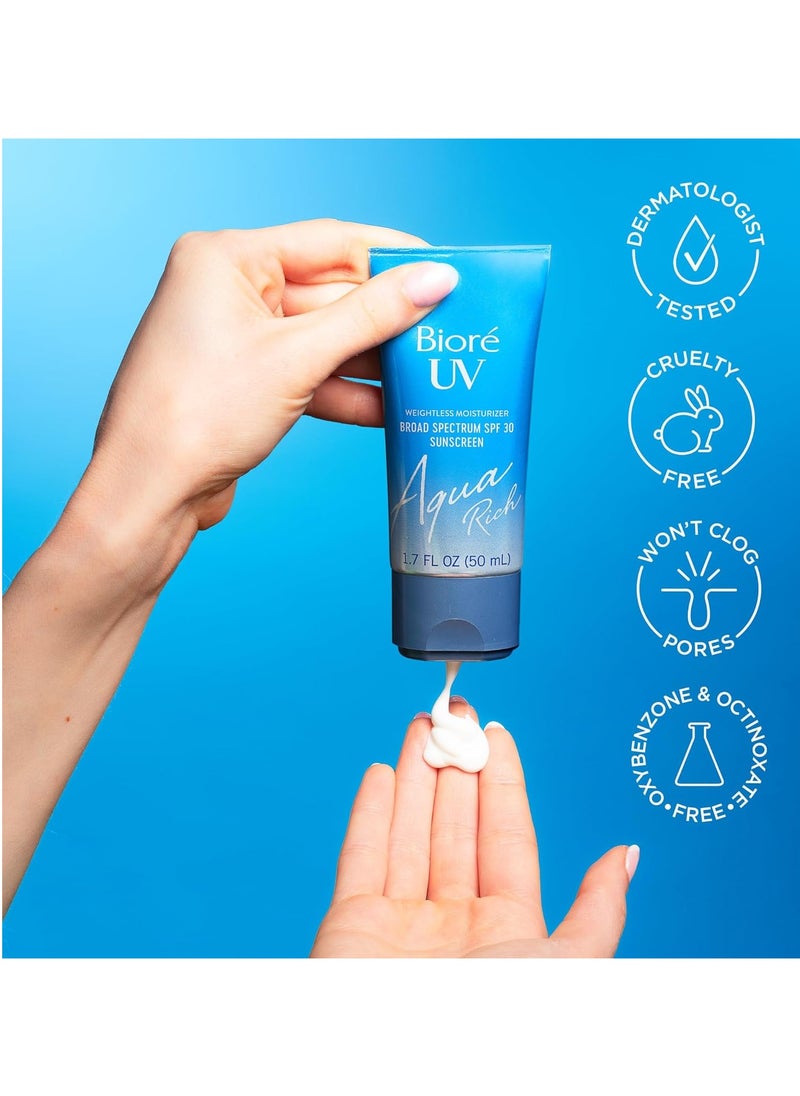 Biore Biore UV Aqua Rich SPF 50 PA++++ Daily Moisturizer Sunscreen for Face, For Sensitive Skin, Oil Free, Hyaluronic Acid, Vegan, Oxybenzone & Octinoxate Free, Dermatologist Tested, 1.7 Oz/3pk  - Image 2