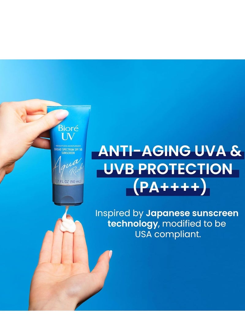 Biore Biore UV Aqua Rich SPF 50 PA++++ Daily Moisturizer Sunscreen for Face, For Sensitive Skin, Oil Free, Hyaluronic Acid, Vegan, Oxybenzone & Octinoxate Free, Dermatologist Tested, 1.7 Oz/3pk  - Image 3