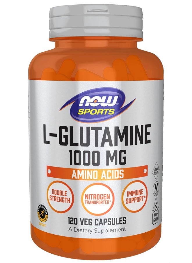 now Sports Nutrition, L-Glutamine, Double Strength 1,000 mg, Amino Acid, 120 Veg Capsules - Image 1