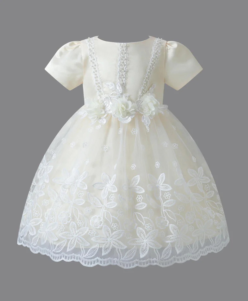 مارك وميا فستان مارك وميا مطرز بياقة مستديرة مع فيونكة - أبيض