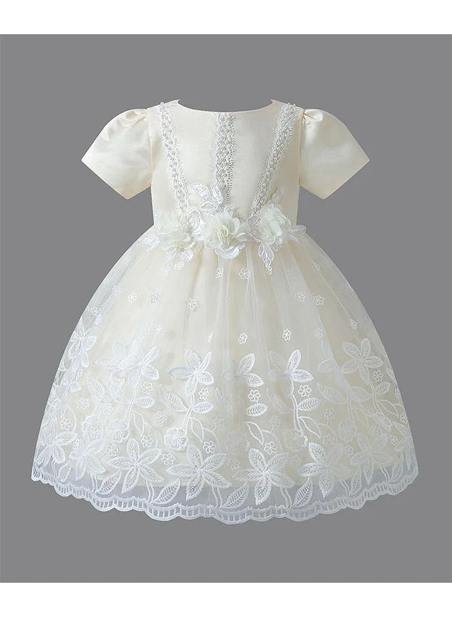 Mark & Mia Mark & Mia Embroidered Detailed Round Neck Frock With Bow - White