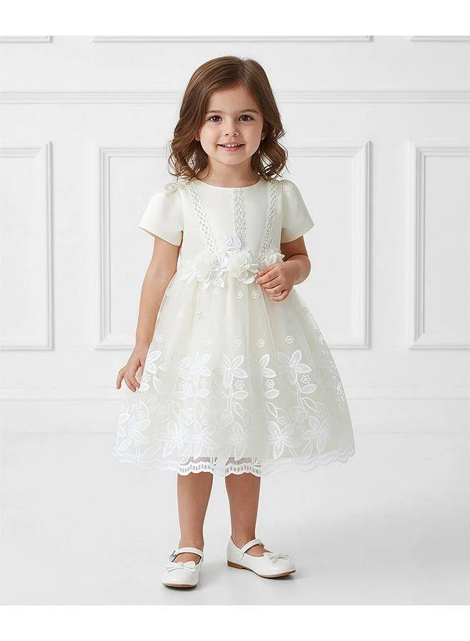 Mark & Mia Mark & Mia Embroidered Detailed Round Neck Frock With Bow - White