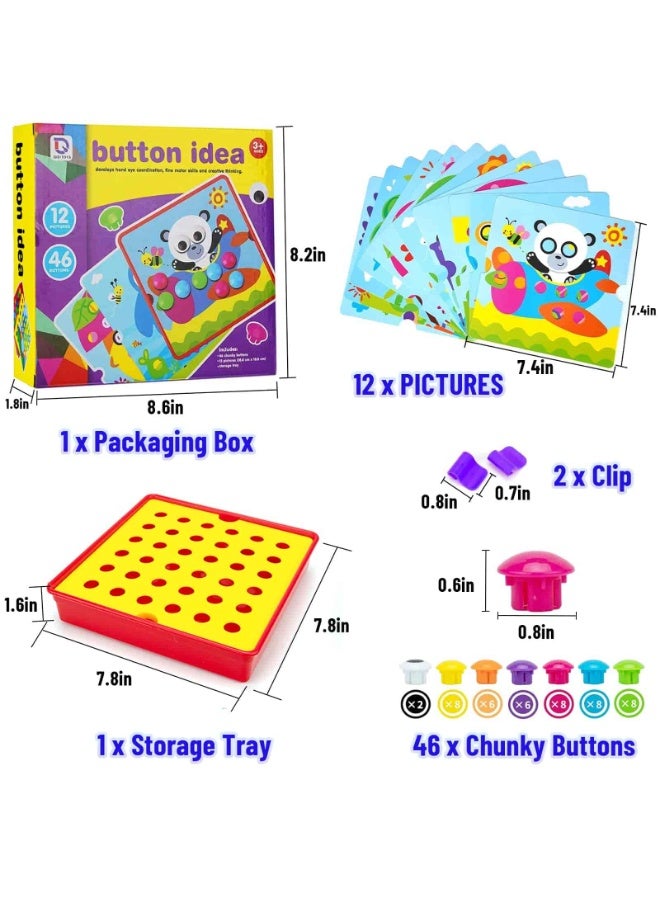 أديلي ألعاب فن الأزرار للأطفال - لوح تعليمي مبكر مع فسيفساء مطابقة الألوان، لعبة المهارات الحركية الدقيقة للأولاد والبنات 3+ - Image 2