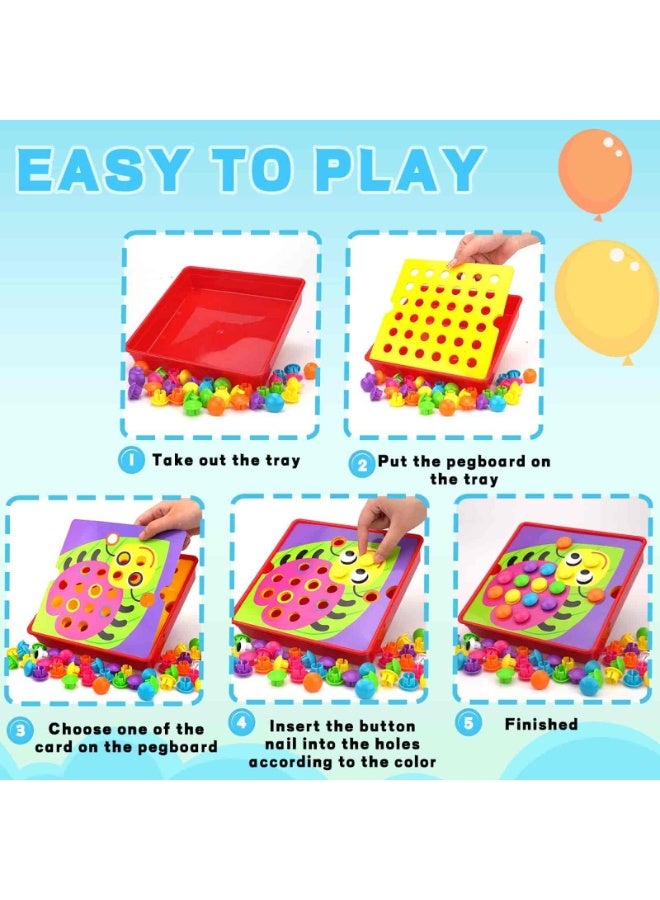 أديلي ألعاب فن الأزرار للأطفال - لوح تعليمي مبكر مع فسيفساء مطابقة الألوان، لعبة المهارات الحركية الدقيقة للأولاد والبنات 3+ - Image 3