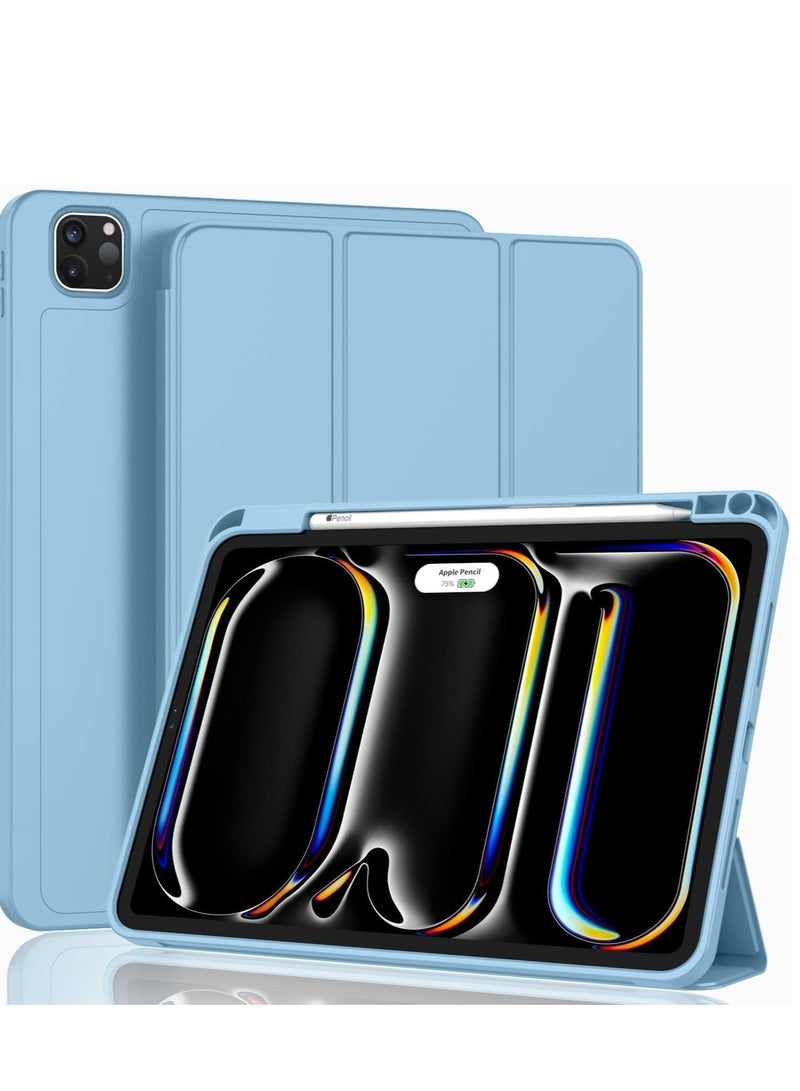 MIGOFAST IPad Pro 11 Inch Case M4 (2024 5th Generation) with Pencil Holder Trifold Stand Smart Case with Soft TPU Back, Auto Wake/Sleep Sky Blue - Image 1
