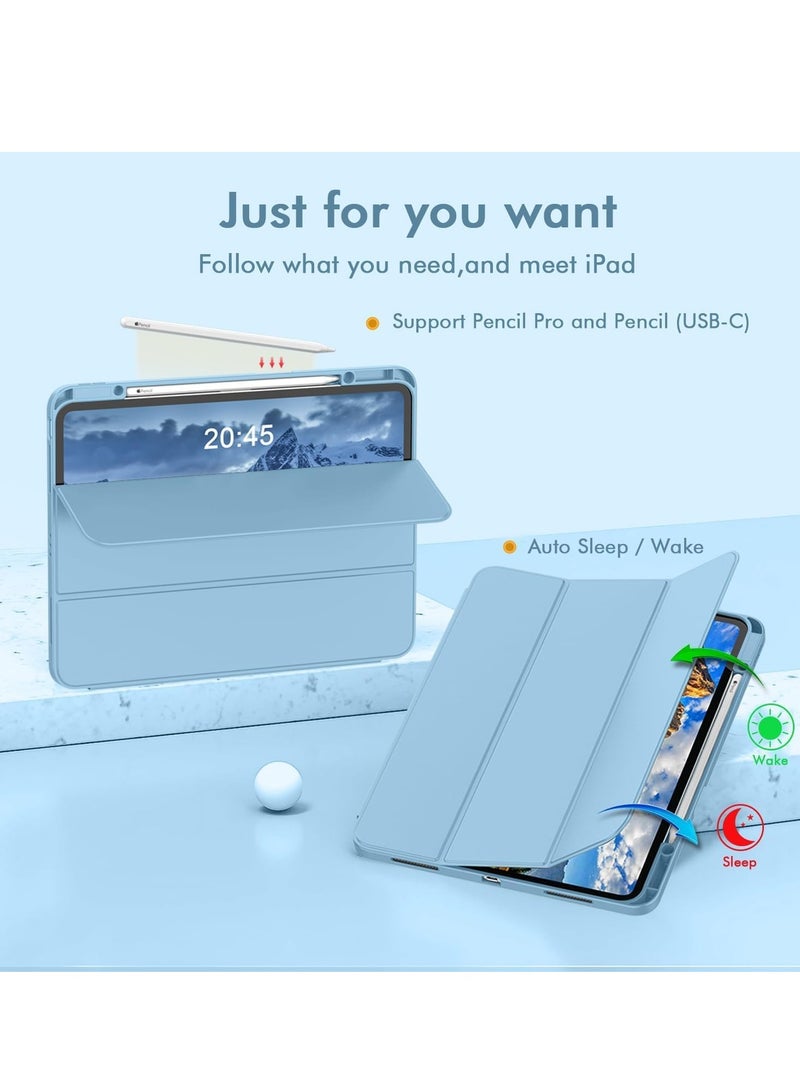 MIGOFAST IPad Pro 11 Inch Case M4 (2024 5th Generation) with Pencil Holder Trifold Stand Smart Case with Soft TPU Back, Auto Wake/Sleep Sky Blue - Image 2