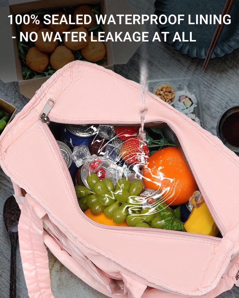 BAVERGE Lunch Bag Women, Leakproof Insulated Tote for Women Work Large Puffy Crossbody Shoulder Bag Waterproof Cooler Purse, Pink - Image 3