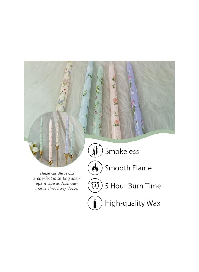 Green Tiger Handmade Taper Candles Elegant Floral Print Candlesticks, Long Candles Colored Wax Candle, 25cm Candle Sticks Gift for Wedding Dinner Party Decoration, Set of 4 - Image 3