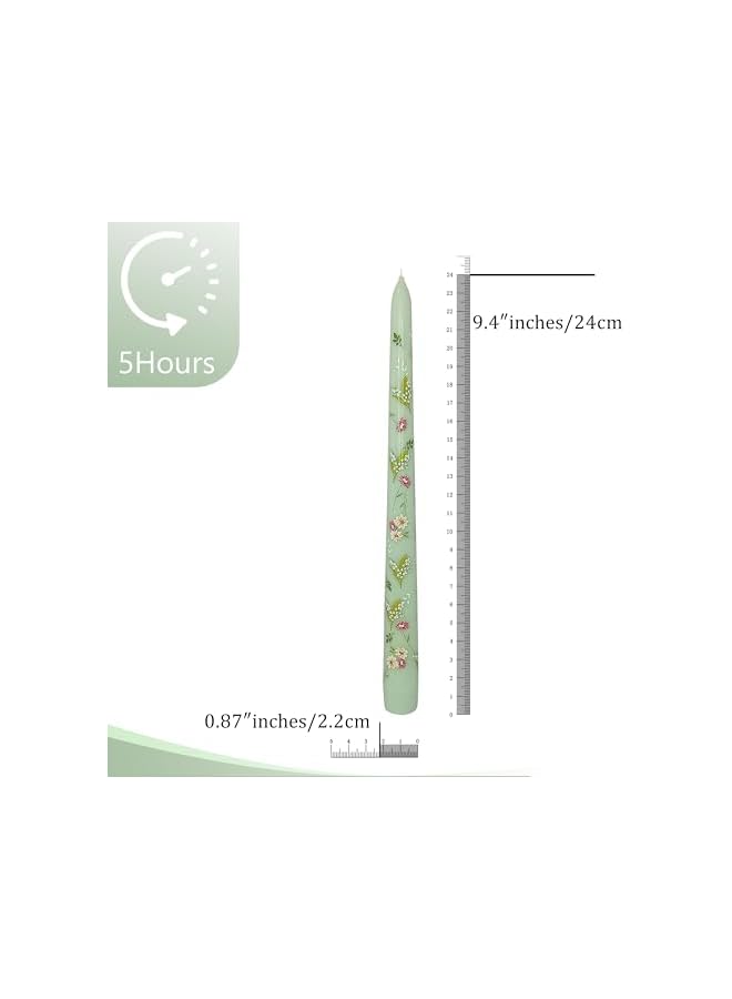 Green Tiger Handmade Taper Candles Elegant Floral Print Candlesticks, Long Candles Colored Wax Candle, 25cm Candle Sticks Gift for Wedding Dinner Party Decoration, Set of 4 - Image 2