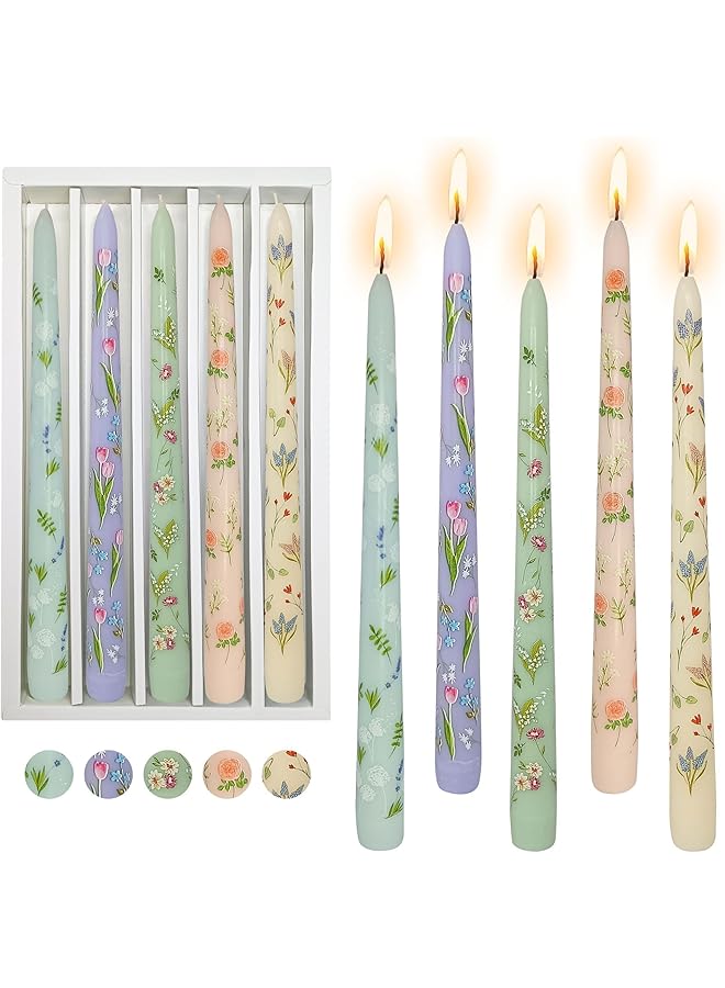 Green Tiger Handmade Taper Candles Elegant Floral Print Candlesticks, Long Candles Colored Wax Candle, 25cm Candle Sticks Gift for Wedding Dinner Party Decoration, Set of 4 - Image 1