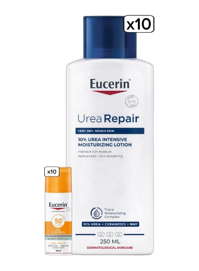 Eucerin Face Sunscreen Oil Control Gel-Cream Dry Touch For Blemish-Prone Skin 50ml & Urea Repair 10% Urea Intensive Moisturising Lotion 10% Urea + Ceramides + Nmf White 250ml Bundle - Image 1