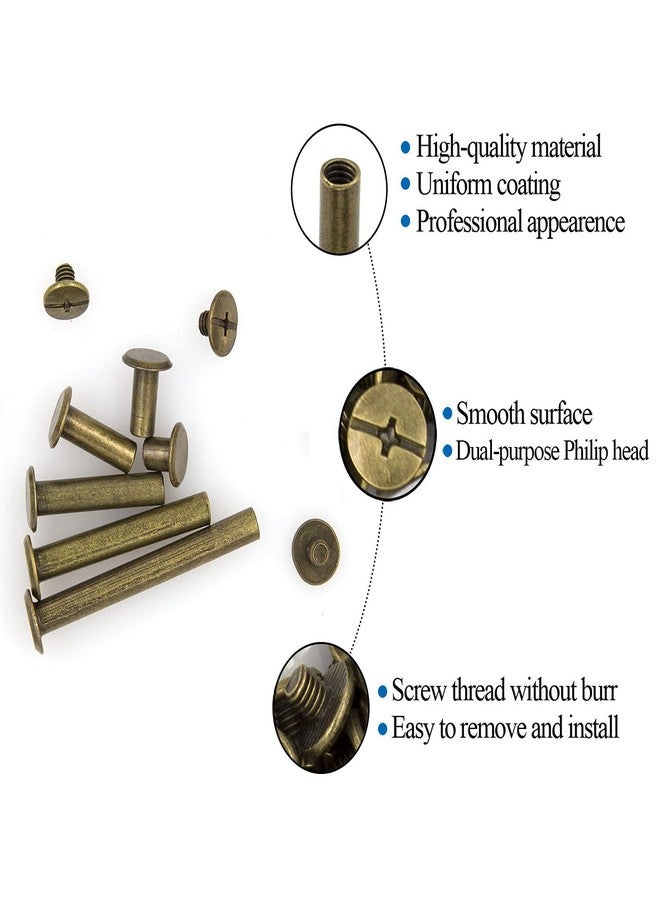 Alloypro 120 Pcs (60 Pair) M5 x 6/10/15/25/35/45 Bronze Phillips Chicago Screws Binding Screw Posts,Scrapbook Photo Albums Binding Screws Assorted Kit 6 Sizes for Leather Saddles Purses Belt Repair - Image 3