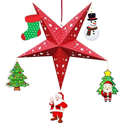 TOYXE Large Christmas Star with Hanging Paper Ornaments for Decor Pack of 6 Pcs - Image 2