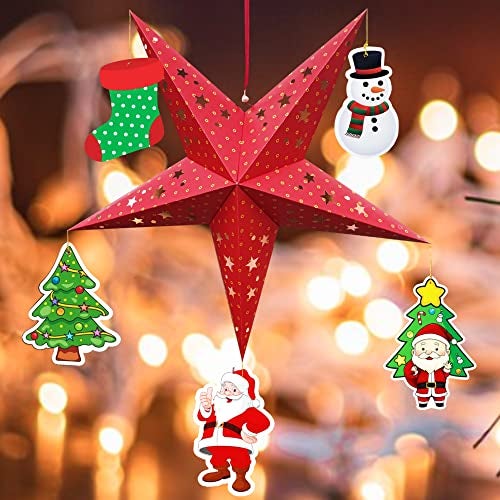 TOYXE Large Christmas Star with Hanging Paper Ornaments for Decor Pack of 6 Pcs - Image 1