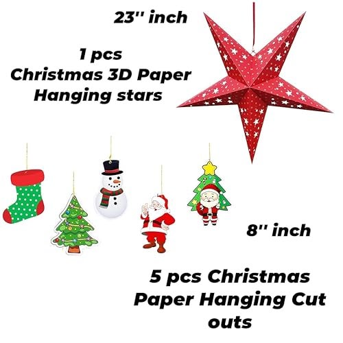 TOYXE Large Christmas Star with Hanging Paper Ornaments for Decor Pack of 6 Pcs - Image 3