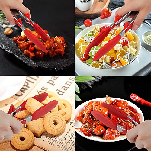 P-Plus International Stainless Steel Silicone Tongs for Cooking, Set of 2, Includes 9 and 12 Inch Locking Kitchen Tong, Heat Resistant Tip, Strong Grip for Meat, Perfect for Nonstick Pans, BBQ, Red - Image 3