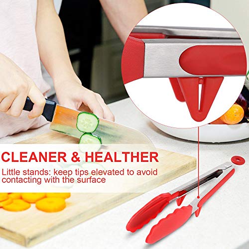 P-Plus International Stainless Steel Silicone Tongs for Cooking, Set of 2, Includes 9 and 12 Inch Locking Kitchen Tong, Heat Resistant Tip, Strong Grip for Meat, Perfect for Nonstick Pans, BBQ, Red - Image 4
