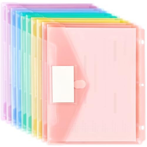 Forvencer Binder Pocket 10 Pack Super Heavyweight Plastic Folders with Tight Closure Binder Folders Side Loading 3 Ring Binder Pocket Binder Dividers with Pockets Letter Size Pastels Series - Image 1