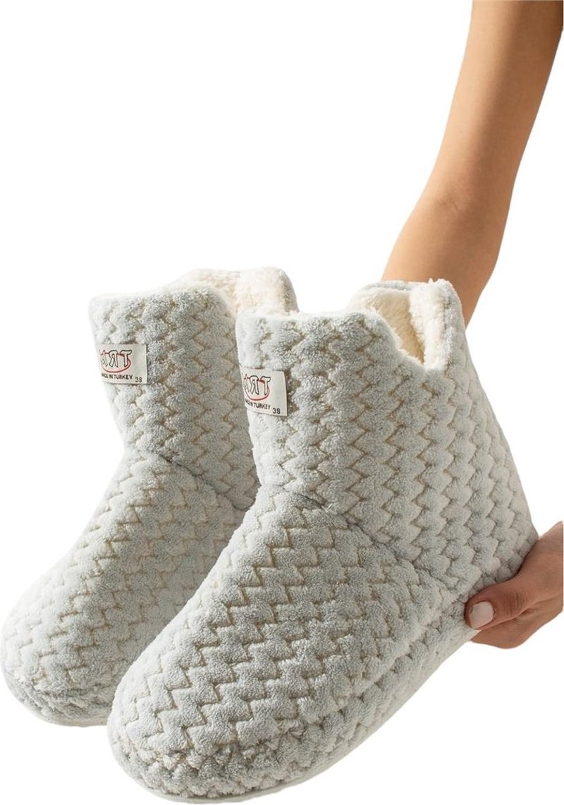 Liger Women's Zigzag Pattern Furry Non-Slip Sole Home Boots Panduf Gray - Image 2