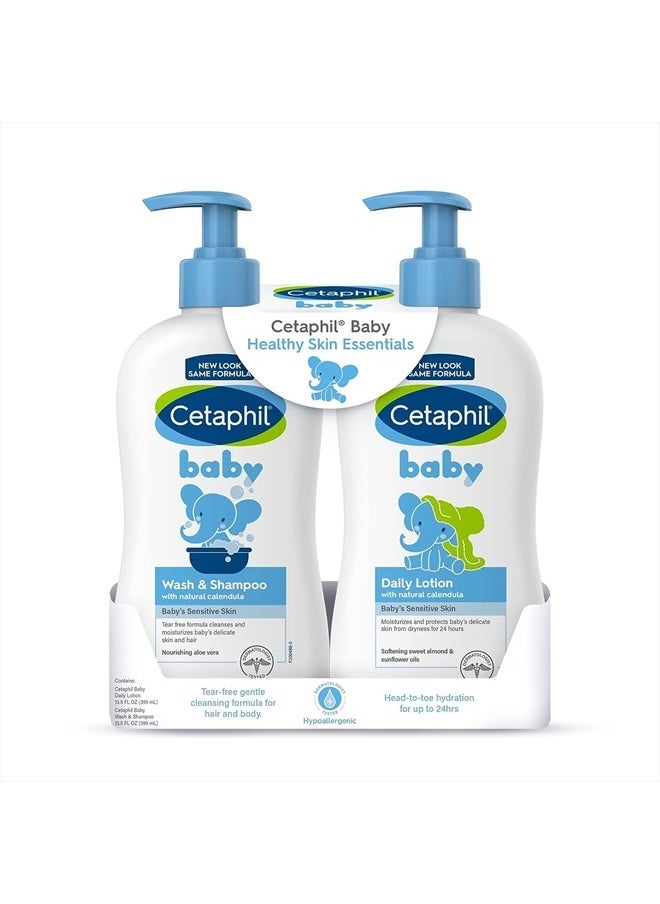 Cetaphil غسول وشامبو للأطفال بالإضافة إلى لوشن للجسم، أساسيات صحية للبشرة، هدايا عيد الأم، ترطيب من الرأس إلى القدمين لمدة تصل إلى 24 ساعة، للبشرة الرقيقة والحساسة، عبوة من قطعتين، أبيض  - Image 1