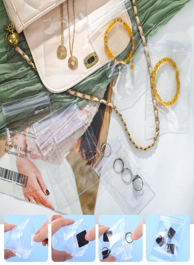 Sureio 200 Pcs Anti Tarnish Strips with Clear Plastic Jewelry Bags Sets, 100 Assorted Size Transparent Jewelry Storage Bags and 100 Anti Tarnish Strips for Packaging Jewelry Rings Earrings (2 Sizes) - Image 5