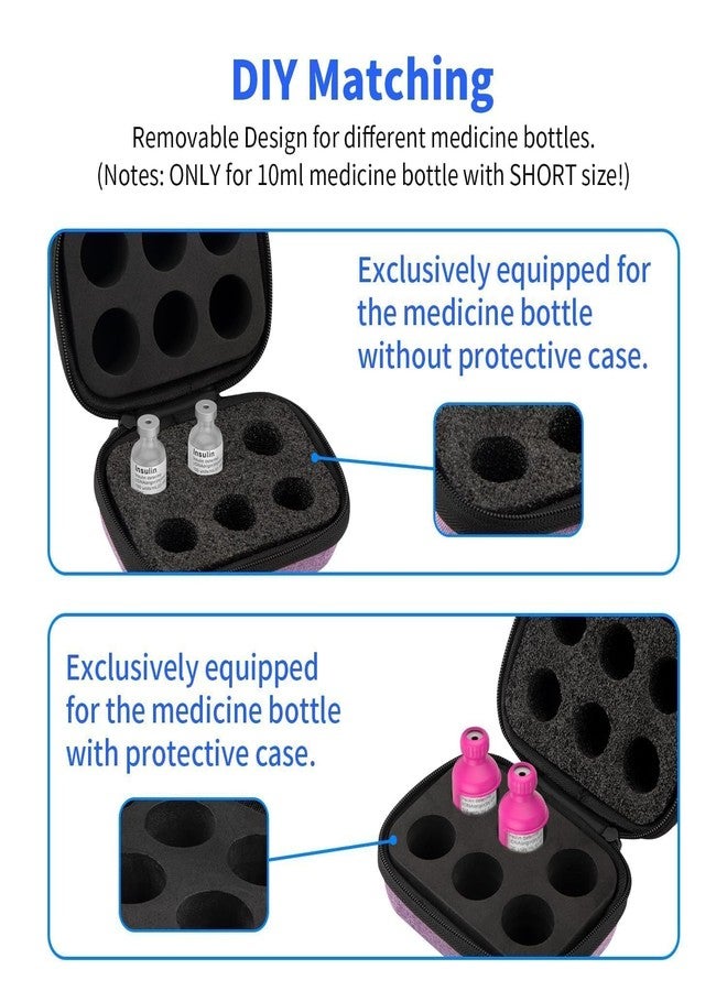 Mviioe Insulin Holder Fridge Storage Carrying Case, Peptide Case Insulin Vial Organizer Bag Fitting 10ml Vial Short Size, Removable Design with 2 Sizes Slot Foam(6 Slots) (Purple) - Image 4