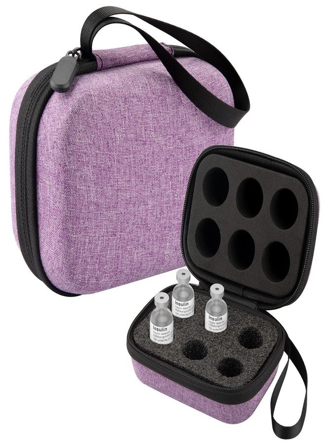 Mviioe Insulin Holder Fridge Storage Carrying Case, Peptide Case Insulin Vial Organizer Bag Fitting 10ml Vial Short Size, Removable Design with 2 Sizes Slot Foam(6 Slots) (Purple) - Image 1