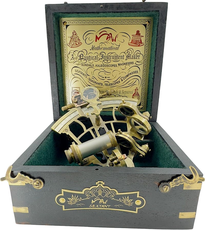 MAH Brass Ship History Sextant Handmade Gift for Father's Day, Birthday, Anniversary, Baptism, Partner, Best Men, Graduation, Christmas, Vintage Style Hardwood Box Home Décor Add Your Treasure Gift - Image 1