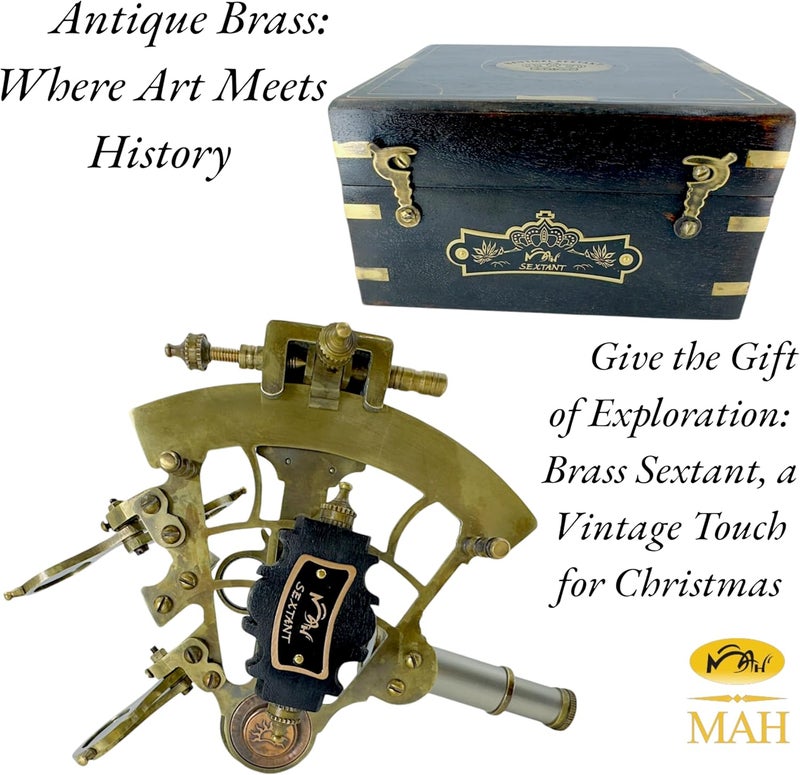 MAH Brass Ship History Sextant Handmade Gift for Father's Day, Birthday, Anniversary, Baptism, Partner, Best Men, Graduation, Christmas, Vintage Style Hardwood Box Home Décor Add Your Treasure Gift - Image 2