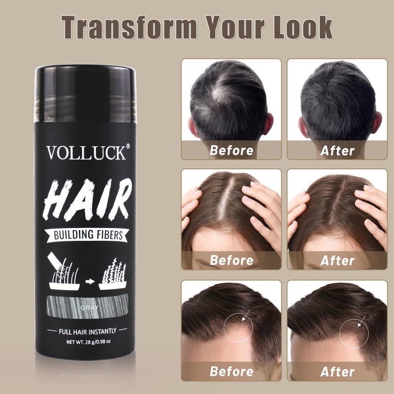 VOLLUCK Hair Fibers for Thinning Hair, Instant Coverage Hair Building Fibers for Women and men, Natural Hair Powder for Conceal Hair Loss 28 g (Gray) - Image 2