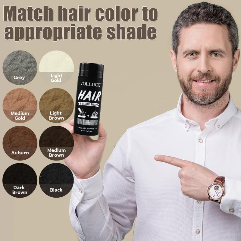 VOLLUCK Hair Fibers for Thinning Hair, Instant Coverage Hair Building Fibers for Women and men, Natural Hair Powder for Conceal Hair Loss 28 g (Gray) - Image 3