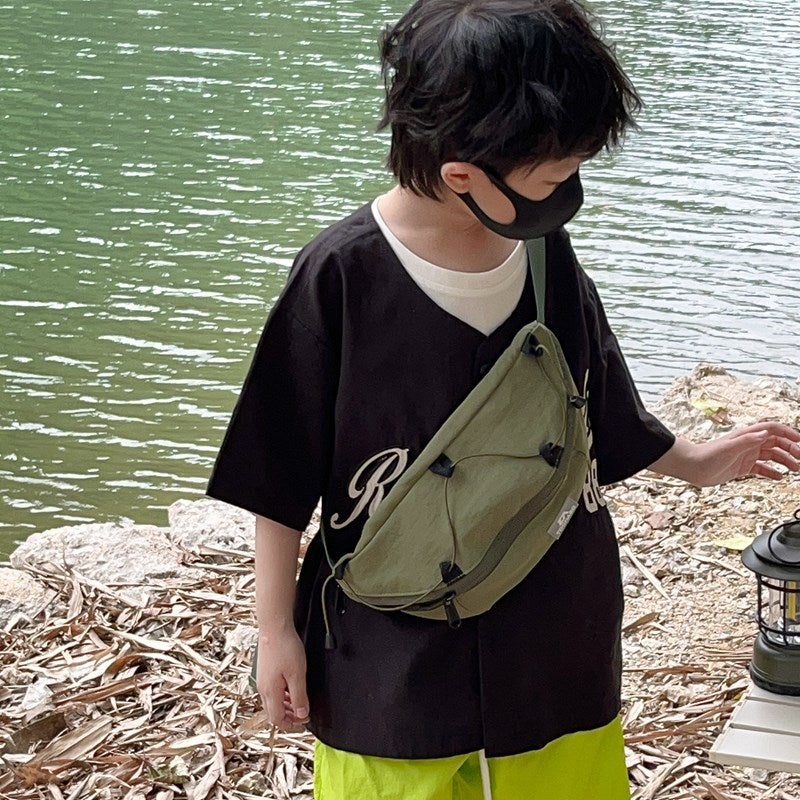 Casual Children'S Large-Capacity Outdoor Chest Bag, Fashionable Outing Storage Shoulder Bag, Boy'S Simple Drawstring Crossbody Waist Bag - Image 4