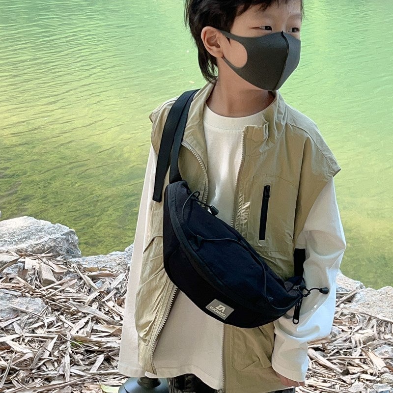 Casual Children'S Large-Capacity Outdoor Chest Bag, Fashionable Outing Storage Shoulder Bag, Boy'S Simple Drawstring Crossbody Waist Bag - Image 2