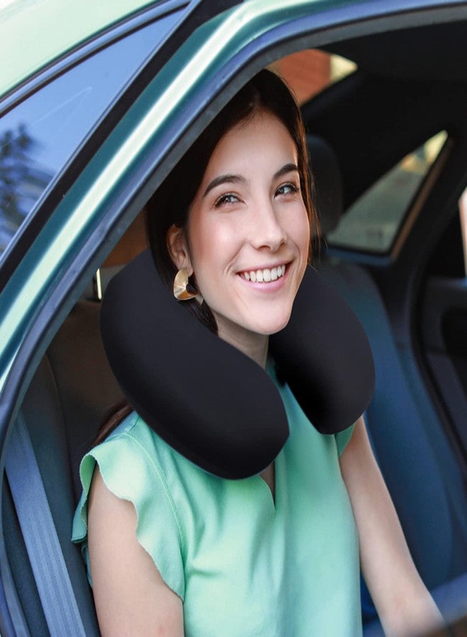 THE QUIRK BOX Travel Pillow 100% Memory Foam Neck Pillow Comfortable Neck Pillow for Flight Airplane Train Rides (Black & Grey) - Image 4