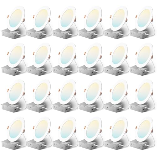 Amico 24 Pack 6 Inch 5CCT Ultra-Thin LED Recessed Ceiling Light with Junction Box, 2700K/3000K/3500K/4000K/5000K Selectable, 1050 Lumens, Dimmable Canless Wafer Downlight, 12W Eqv 110W-ETL&FCC - Image 1