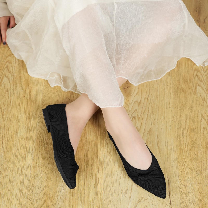 HIULYCENCE Pointed Toe Flats for Women Ballet Flats Comfortable Dressy Knit Lightweight Casual for Work Office Womens Flats Black US9 - Image 2
