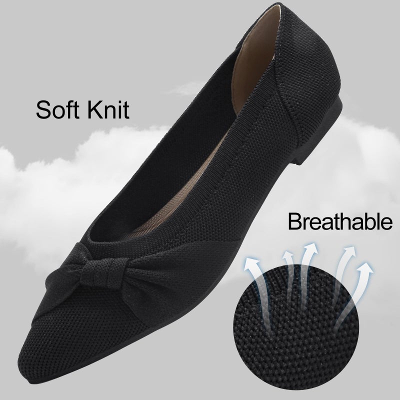 HIULYCENCE Pointed Toe Flats for Women Ballet Flats Comfortable Dressy Knit Lightweight Casual for Work Office Womens Flats Black US9 - Image 5