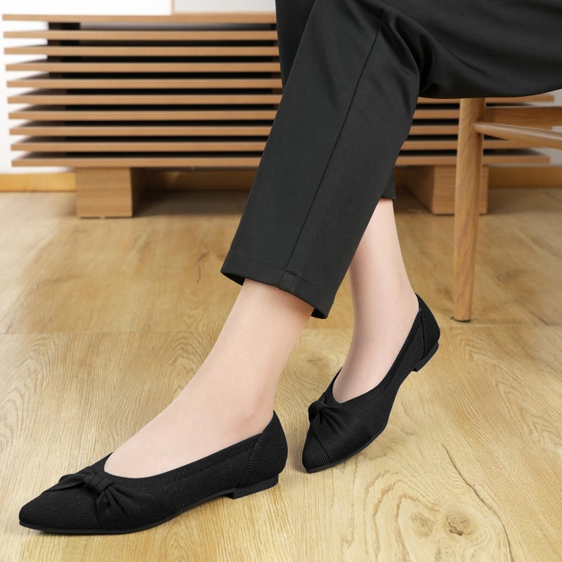 HIULYCENCE Pointed Toe Flats for Women Ballet Flats Comfortable Dressy Knit Lightweight Casual for Work Office Womens Flats Black US9 - Image 3
