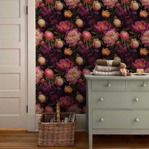 MuralPeel Vintage Pink Peony Floral Pink/Purple/Yellow Flowers Peel and Stick Wallpaper Self Adhesive Removable Easy Peel Off Contact Paper Stick on Wall Paper for Bedroom Cabinet Renter Friendly - Image 3