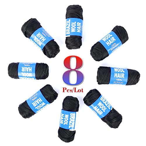 Youngther Brazilian Wool Hair Yarn for Braids 100% Brazilian Wool Hair Acrylic Yarn for African Braids/Spring Twist/Faux Locs/Wraps with Crochet Hook(8 Roll, Natural Black) - Image 2