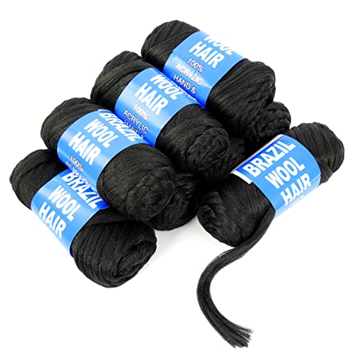Youngther Brazilian Wool Hair Yarn for Braids 100% Brazilian Wool Hair Acrylic Yarn for African Braids/Spring Twist/Faux Locs/Wraps with Crochet Hook(8 Roll, Natural Black) - Image 3