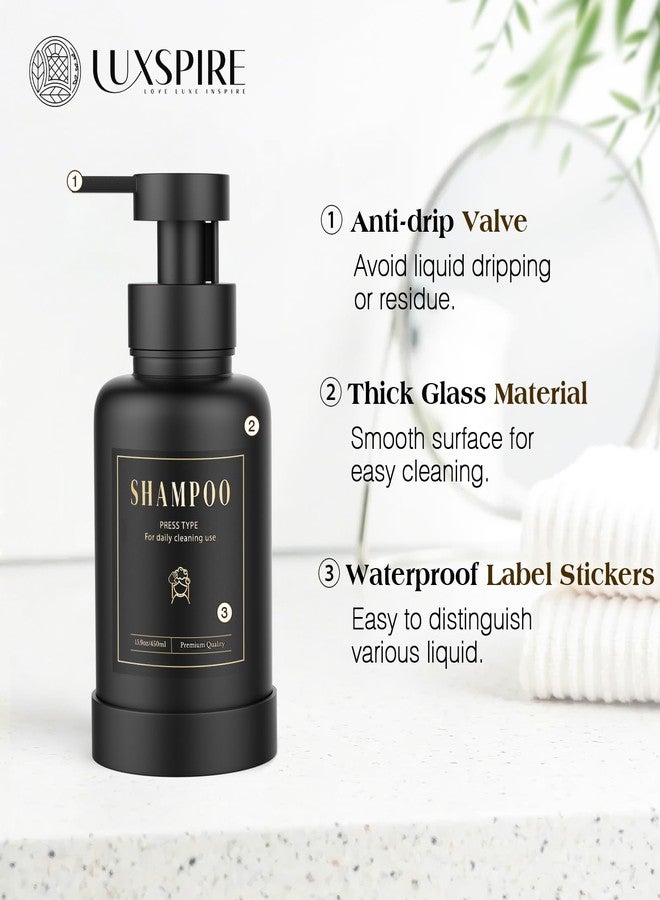 Luxspire Foaming Soap Dispenser, Glass Foam Pump Soap Dispenser, Non-Slip Hand Soap Dispenser with 5 Waterproof Labels, 15 Oz Refillable Liquid Soap Dispenser for Bathroom & Kitchen, Black, 1 Pack - Image 3