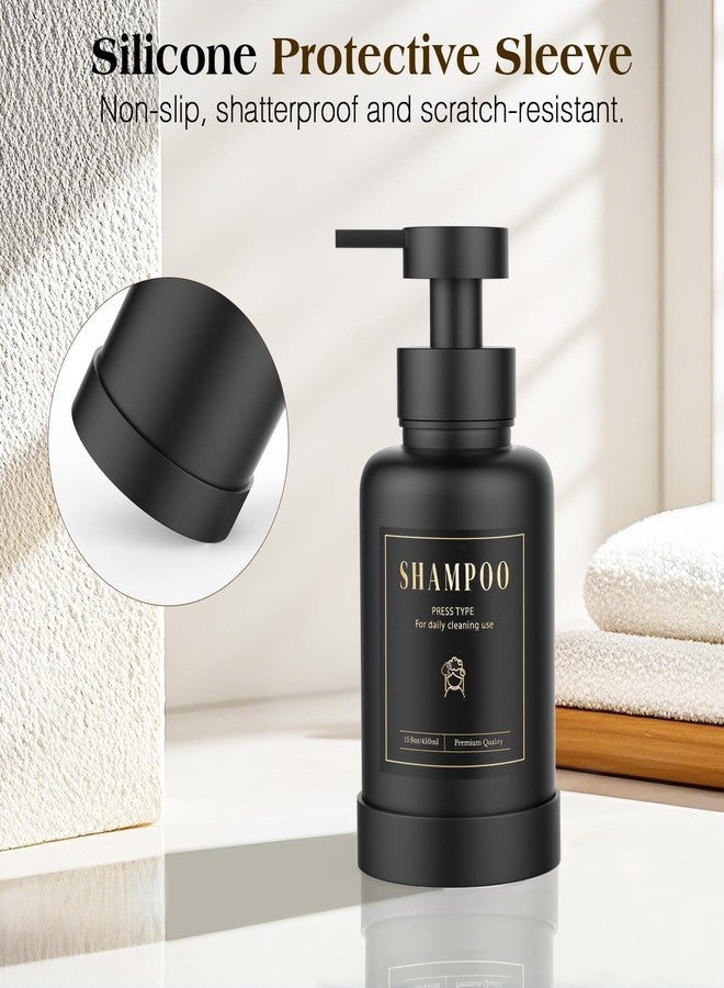 Luxspire Foaming Soap Dispenser, Glass Foam Pump Soap Dispenser, Non-Slip Hand Soap Dispenser with 5 Waterproof Labels, 15 Oz Refillable Liquid Soap Dispenser for Bathroom & Kitchen, Black, 1 Pack - Image 5