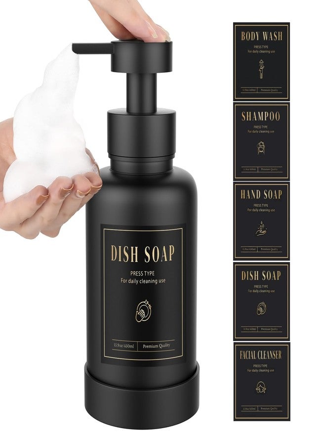 Luxspire Foaming Soap Dispenser, Glass Foam Pump Soap Dispenser, Non-Slip Hand Soap Dispenser with 5 Waterproof Labels, 15 Oz Refillable Liquid Soap Dispenser for Bathroom & Kitchen, Black, 1 Pack - Image 1