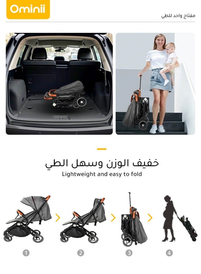 عربة أطفال خفيفة الوزن وقابلة للطي – معتمدة للطائرة، قابلة للإمالة، عجلات ممتصة للصدمات وسلة تخزين، مناسبة للأطفال من عمر 0 إلى 3 سنوات