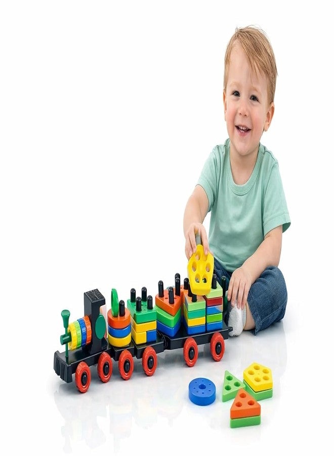 Brand Conquer Toy for Toddlers | Pull Along Shape Sorting & Stacking Puzzle with Hammer | Geometric Blocks Educational Toy | Montessori Early Development Gift for Boys (3-in-1 Learning Train) - Image 1