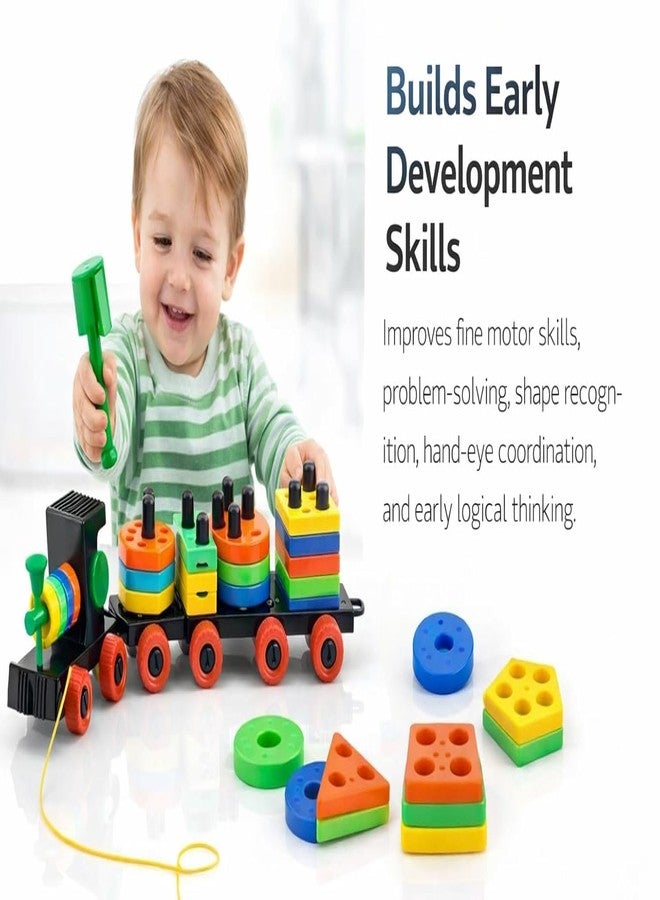 Brand Conquer Toy for Toddlers | Pull Along Shape Sorting & Stacking Puzzle with Hammer | Geometric Blocks Educational Toy | Montessori Early Development Gift for Boys (3-in-1 Learning Train) - Image 4